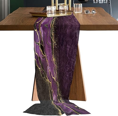 Camino de mesa de gasa morado mármol de 55 pulgadas de largo, camino de tul transparente para decoración rústica, boda, recepción, despedida de