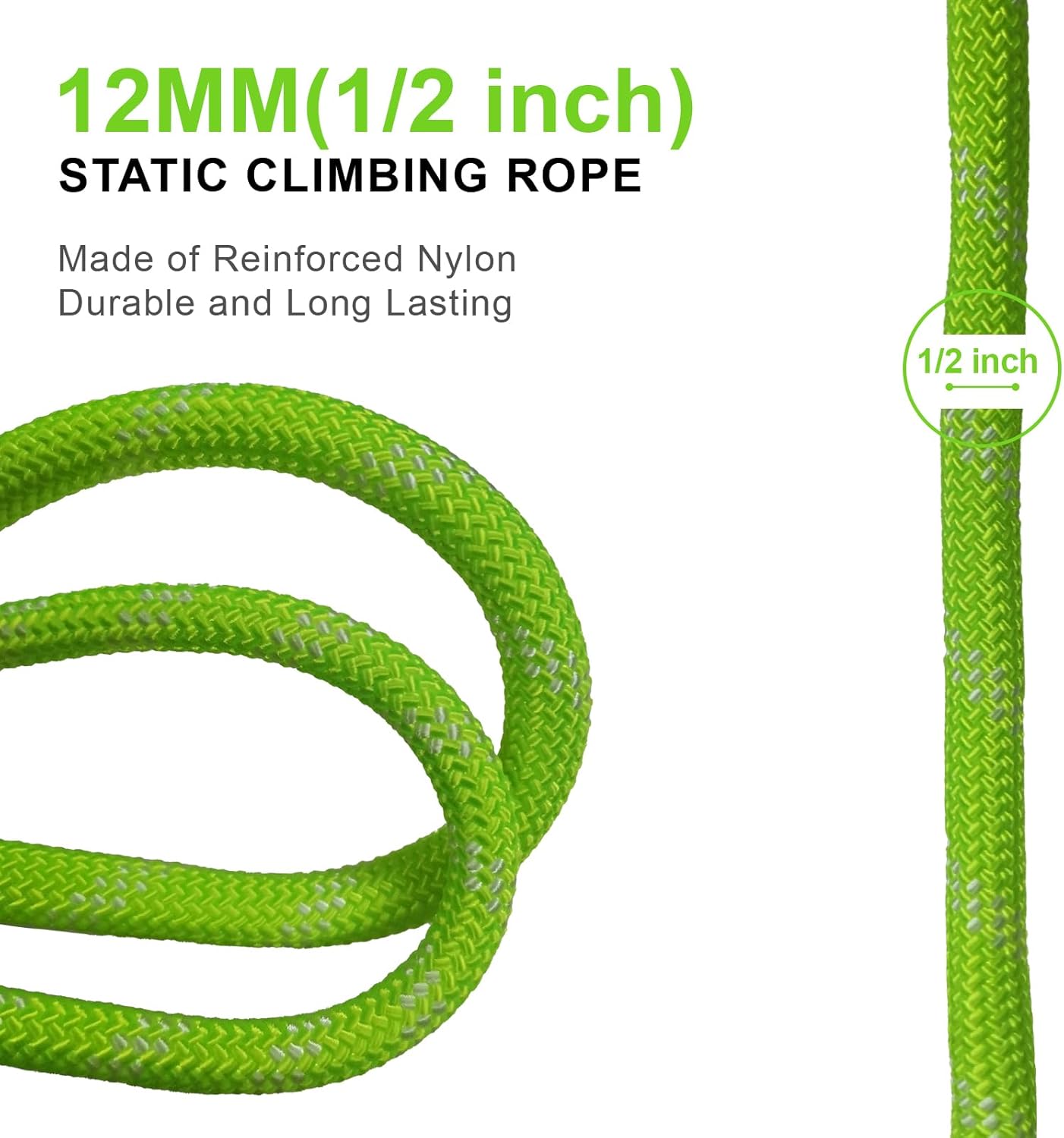 196ft Climbing Rope 60m Outdoor Static Heavy Duty Rappelling Rope 1/2 inch 12mm for Escape Rope Ice Climbing Equipment Fire Rescue Parachute