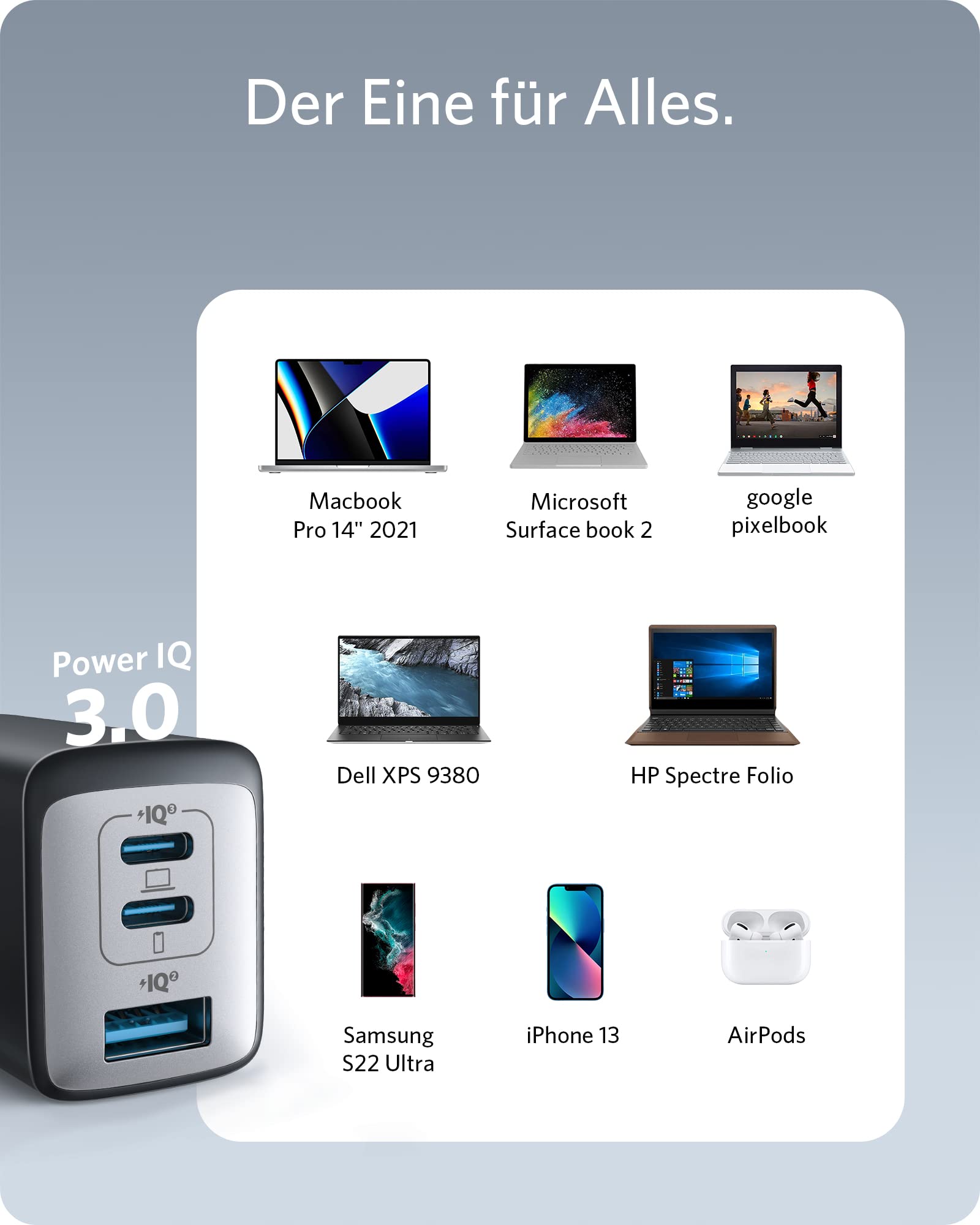 Anker Nano 65W USB C Ladegerät, 3-Port PPS Schnellladegerät, Kompaktes Netzteil für MacBook Pro, iPad Pro, Galaxy S20, Dell XPS 13, Note 20, iPhone 17/16/15 Series