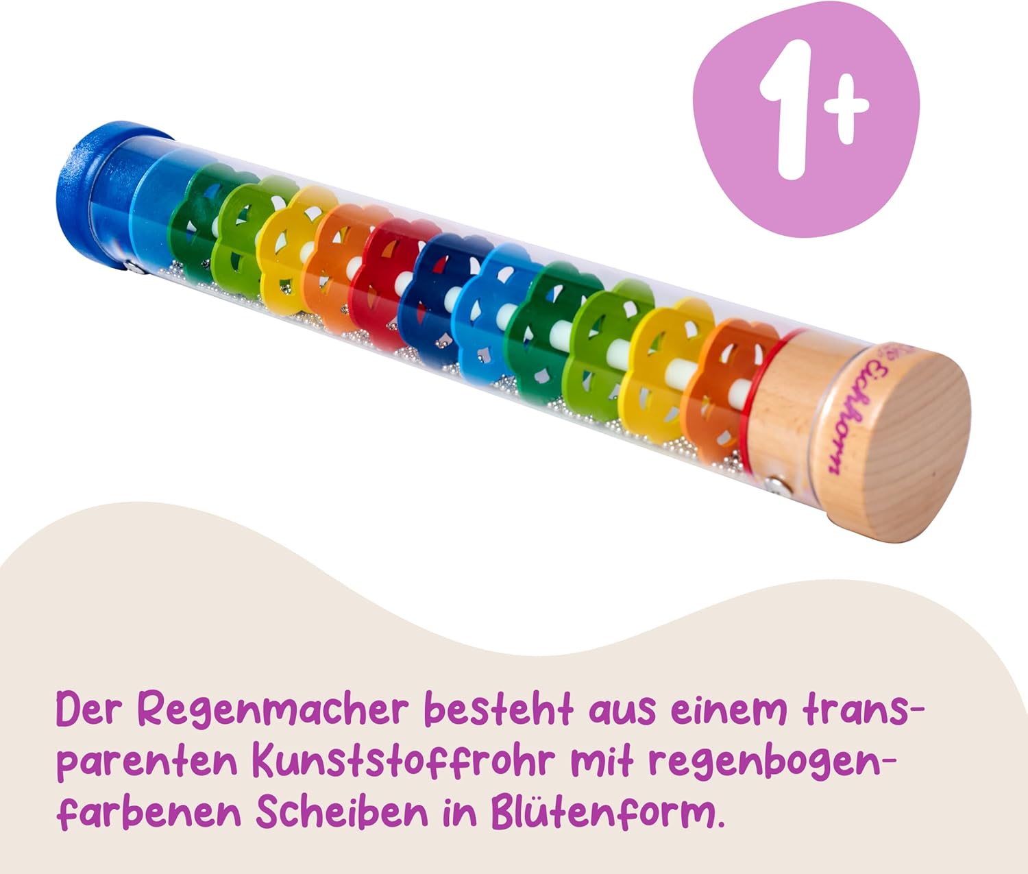 Eichhorn Wooden Rainmaker - Sound and Sensory Toy for Toddlers with Rattle Effect, 32x5 cm, Encourages Auditory and Motor Development, Beech Wood and Plastic, Age 1+