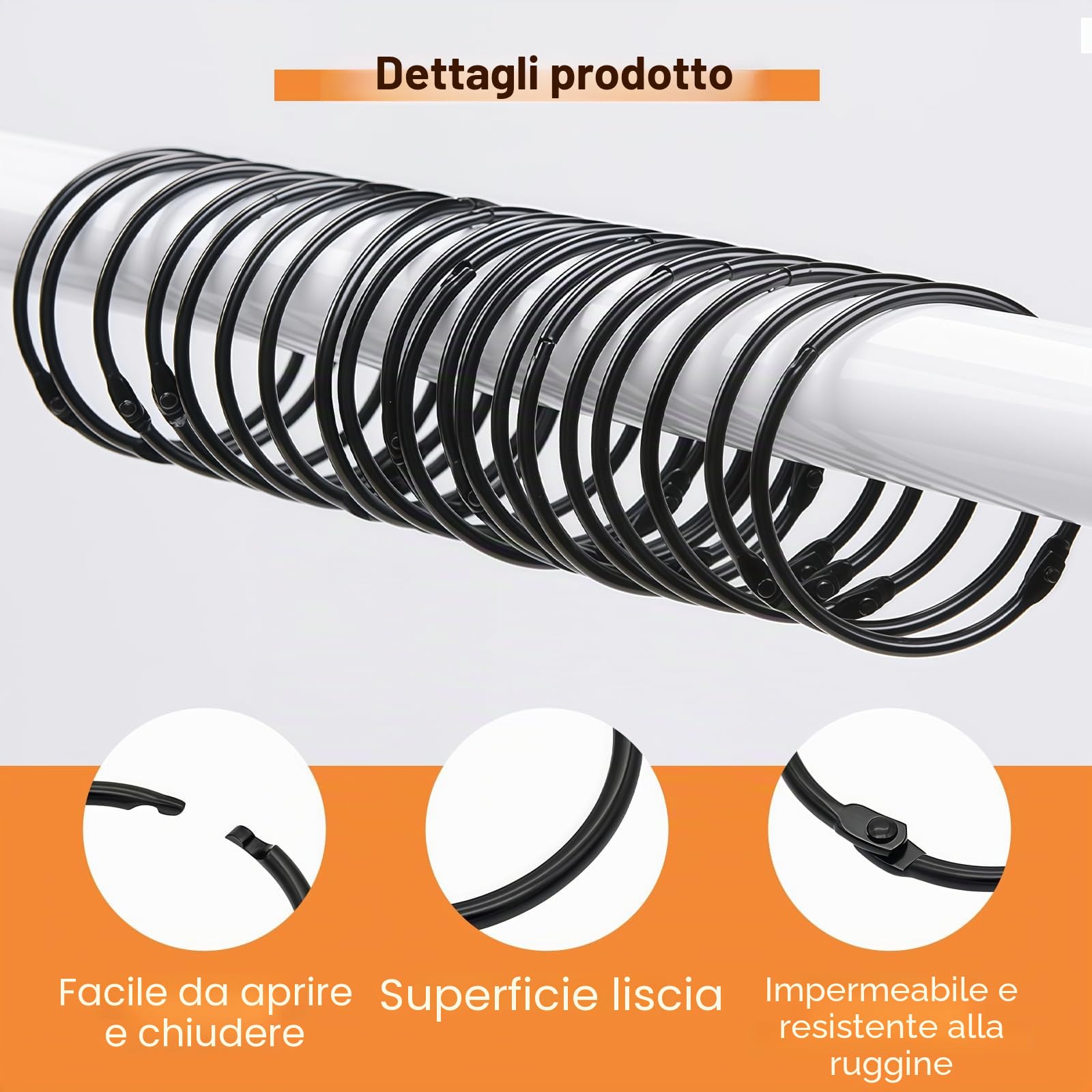 40 Pezzi Anelli per Tende da Aprire,38mm per Casa,Raccoglitori e Campionario | Antiruggine Anelli per Tende Apribili,Nero Circolare della Tenda della Doccia Anelloper Album,Mensole,Tendaggi,Bagno