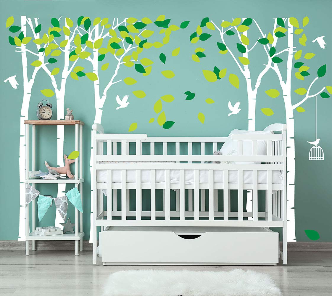 Giant Jungle Tree Wall Decal Tree Wall Sticker Removable Vinyl Sticker Mural Art Kids Room Nursery Bedroom Living Room Decoration (103.9x70.9) (White)