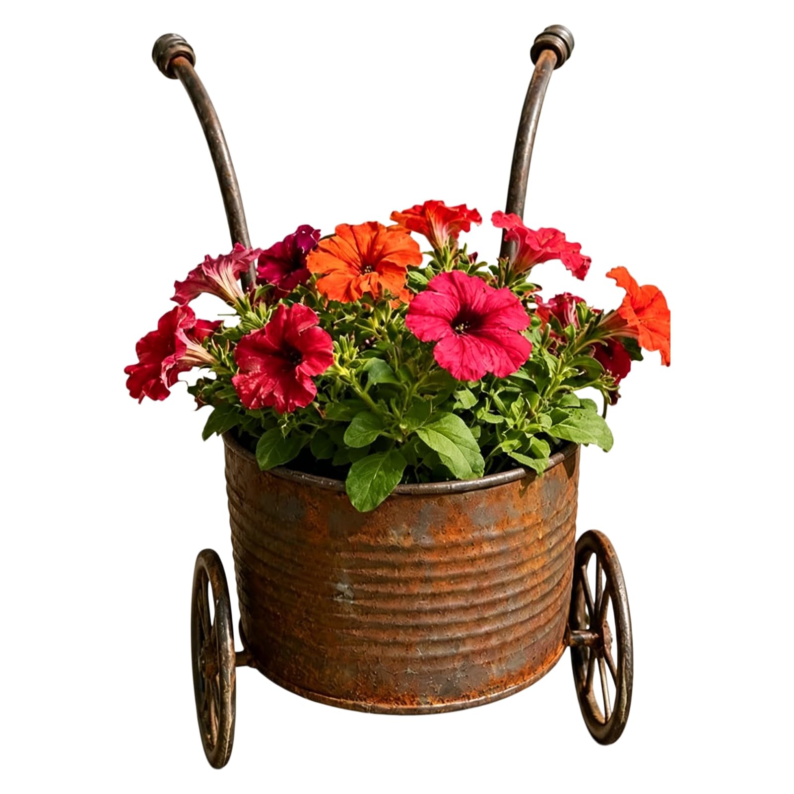 Support florale rustique pour jardin et pot de fleurs avec roues vintage