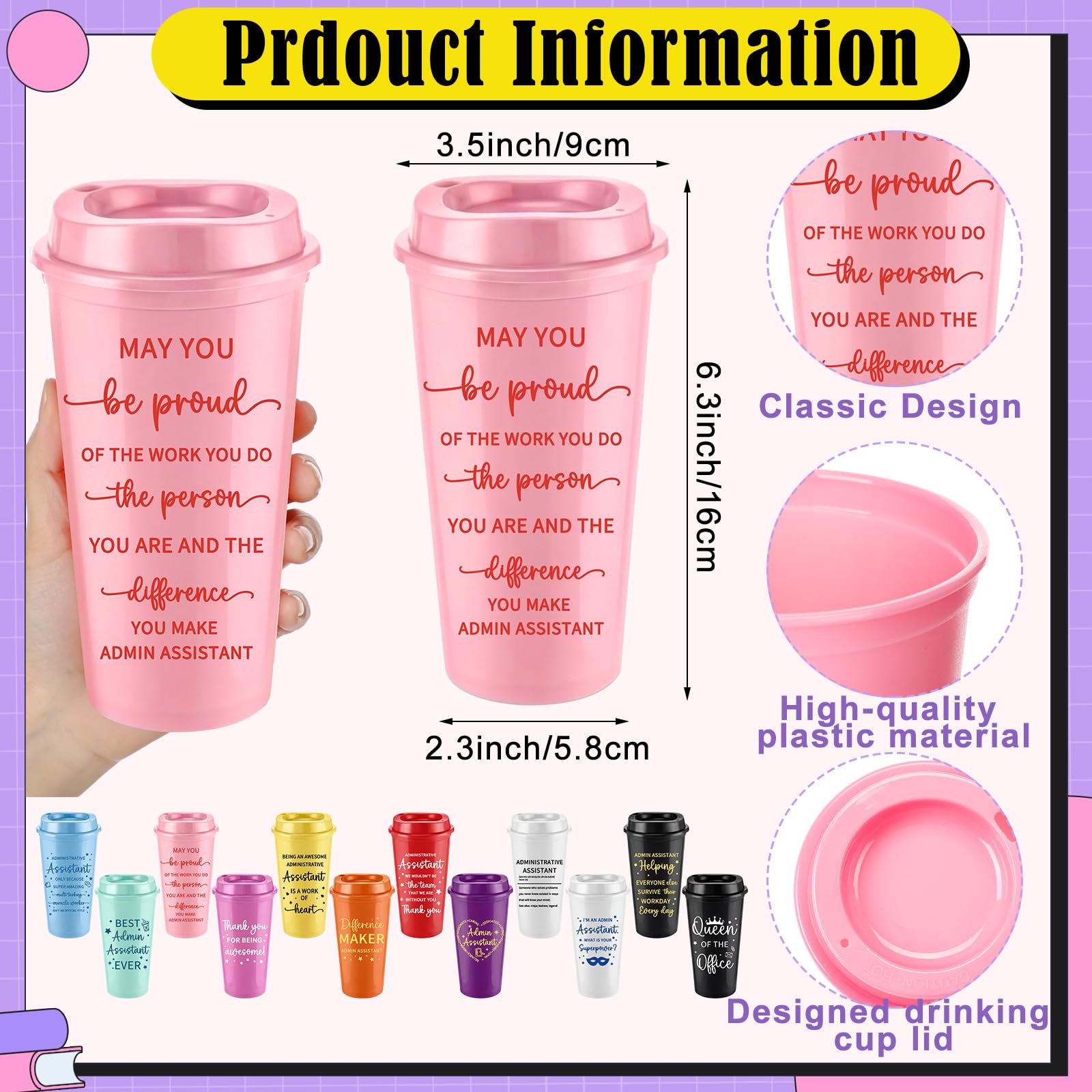 Glenmal 36 Pcs Administrative Professional Day Gifts Bulk 16oz Inspirational Plastic Cups Thank You Notebook Mini Pen Administrative Assistant Gifts for Secretary Receptionist Staff Coworker