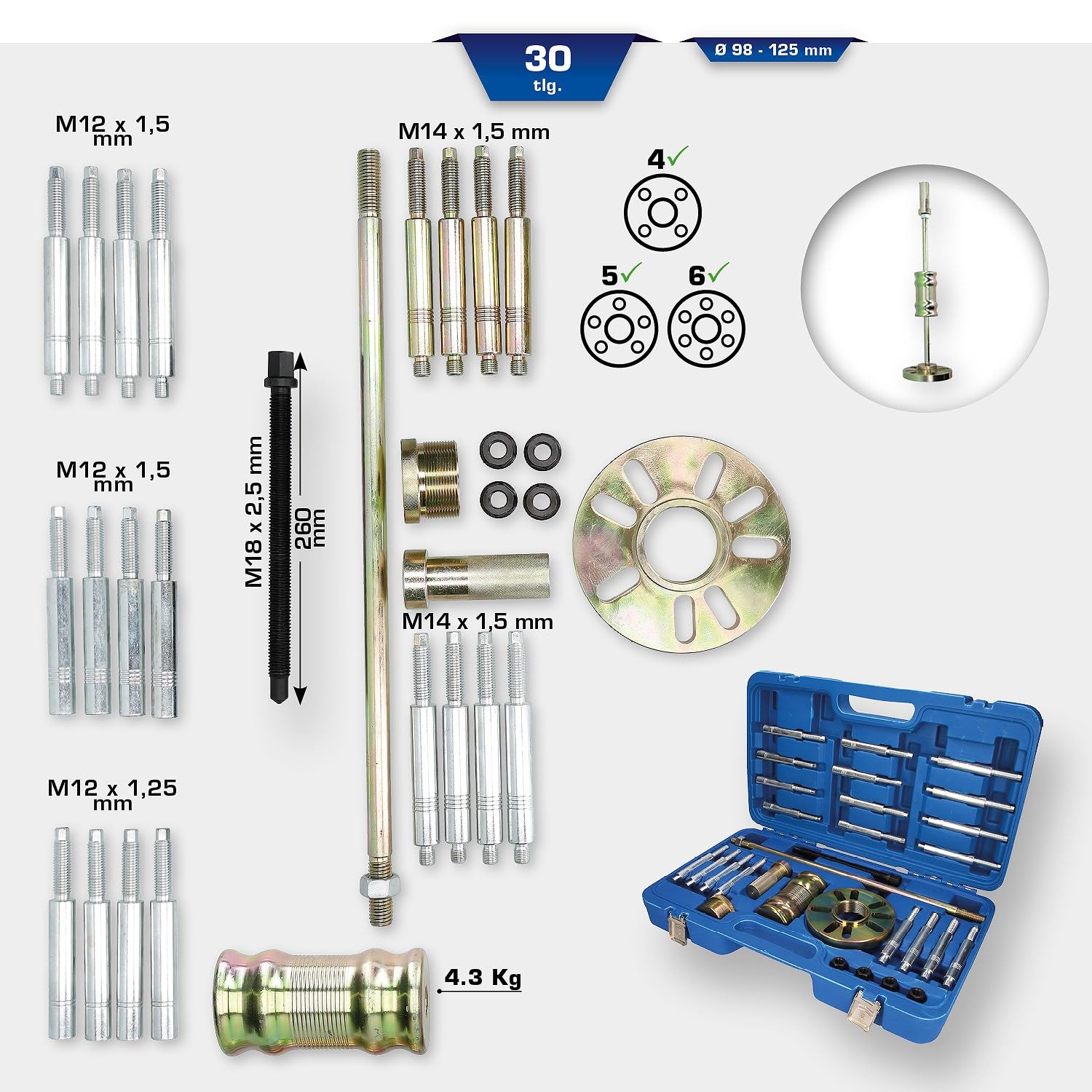 BRILLIANT TOOLS BT671100 Radnaben-Werkzeug-Satz | 30-tlg. [Powered by KS TOOLS], gold silber