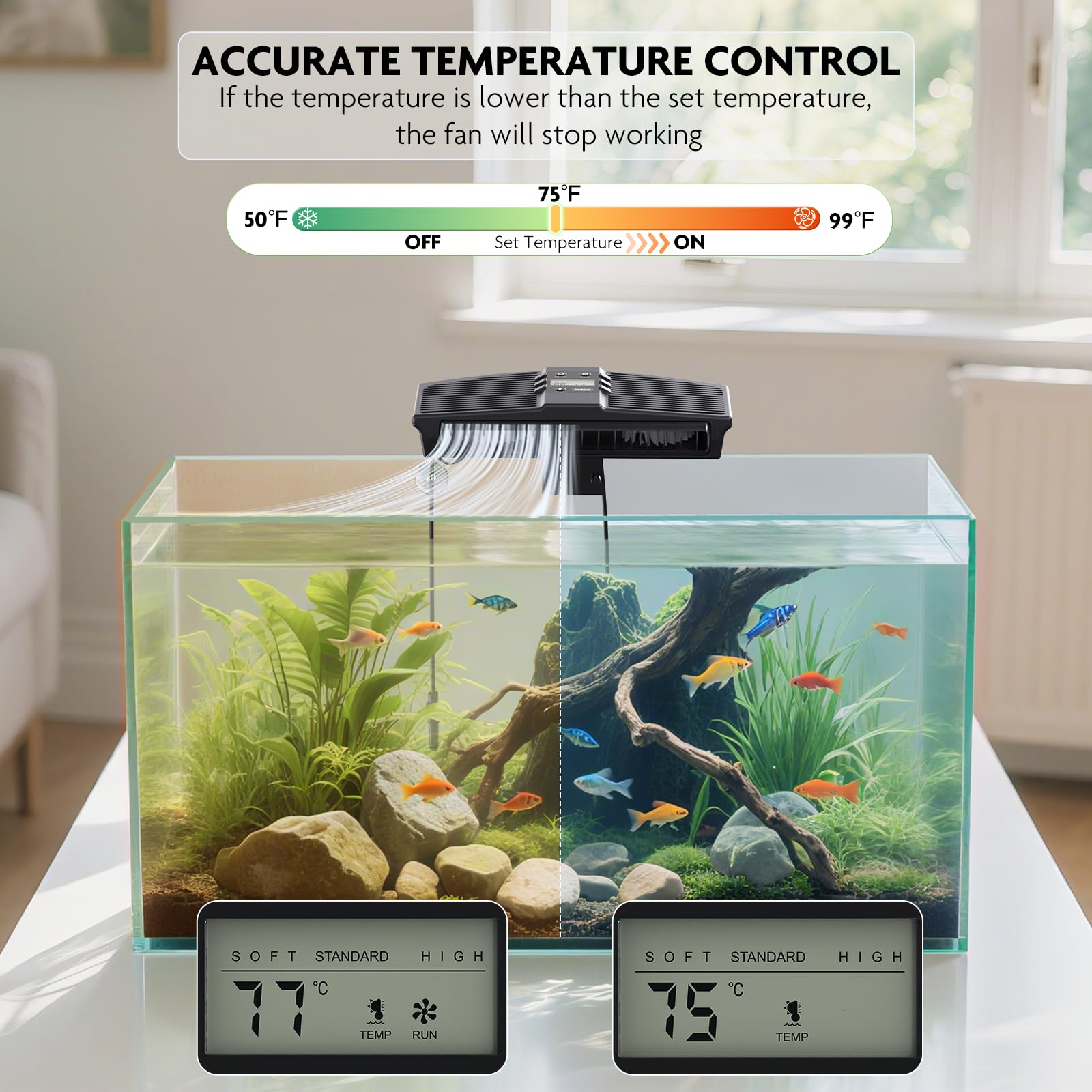 PAIZOO - Ventola di raffreddamento per acquario, ventilatore di raffreddamento per acquario con sonda di temperatura e display LCD, refrigeratore d'acqua per acquario, accessori per pesci Axolotl