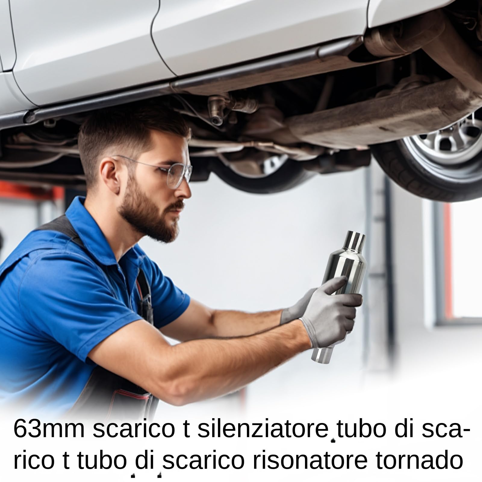 Silenziatore Di Scarico, Tubo Silenziatore per Impianto di Scarico, Acciaio con a Risonanza per Moto, Auto, Trattorino, Trattore, Camion