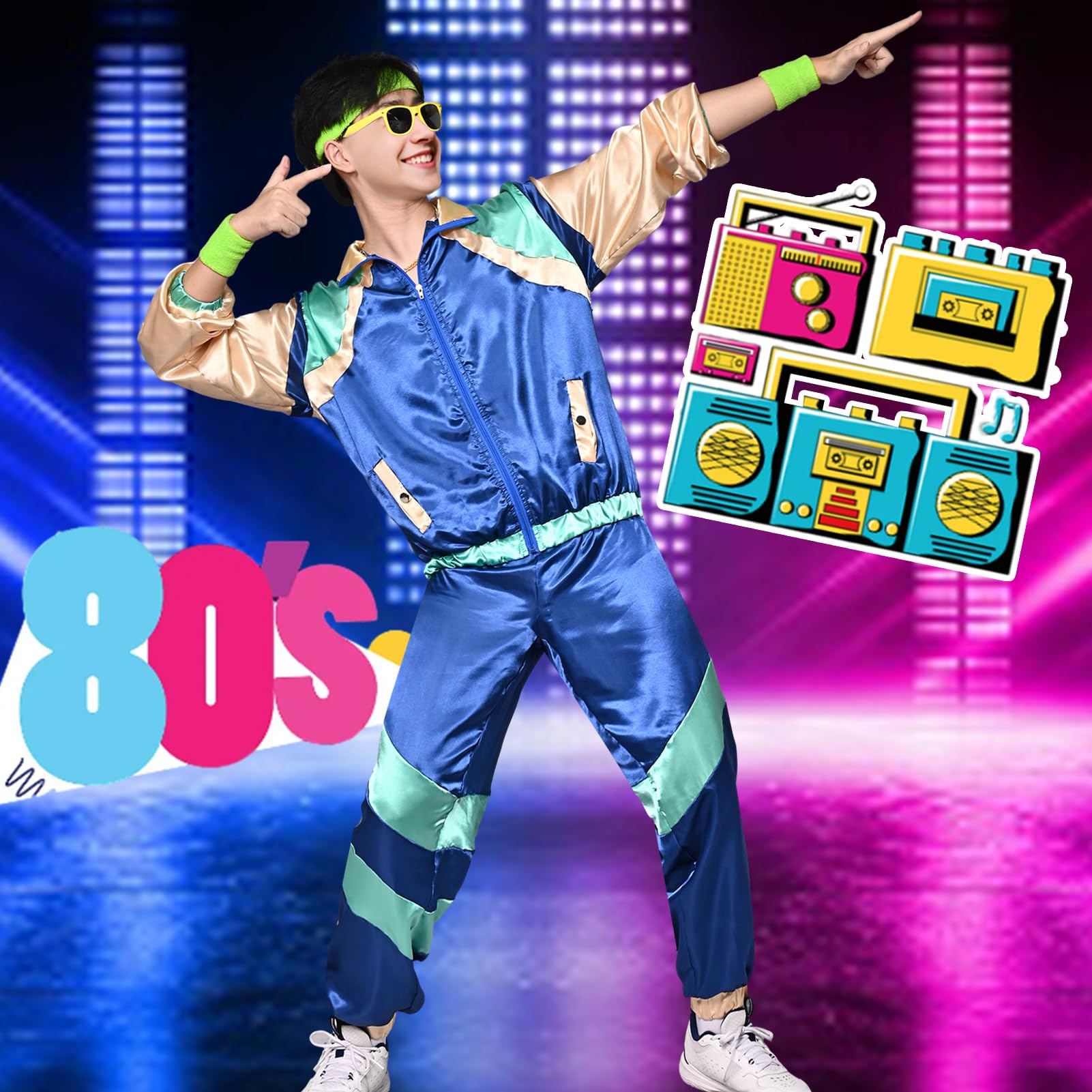 Retro lata 80-te i 90-te z kurtką Pary Odzież sportowa dla mężczyzn i kobiet z kurtkami i spodniami Hip Hop Raper, dyskoteka, Halloween, impreza, cosplay