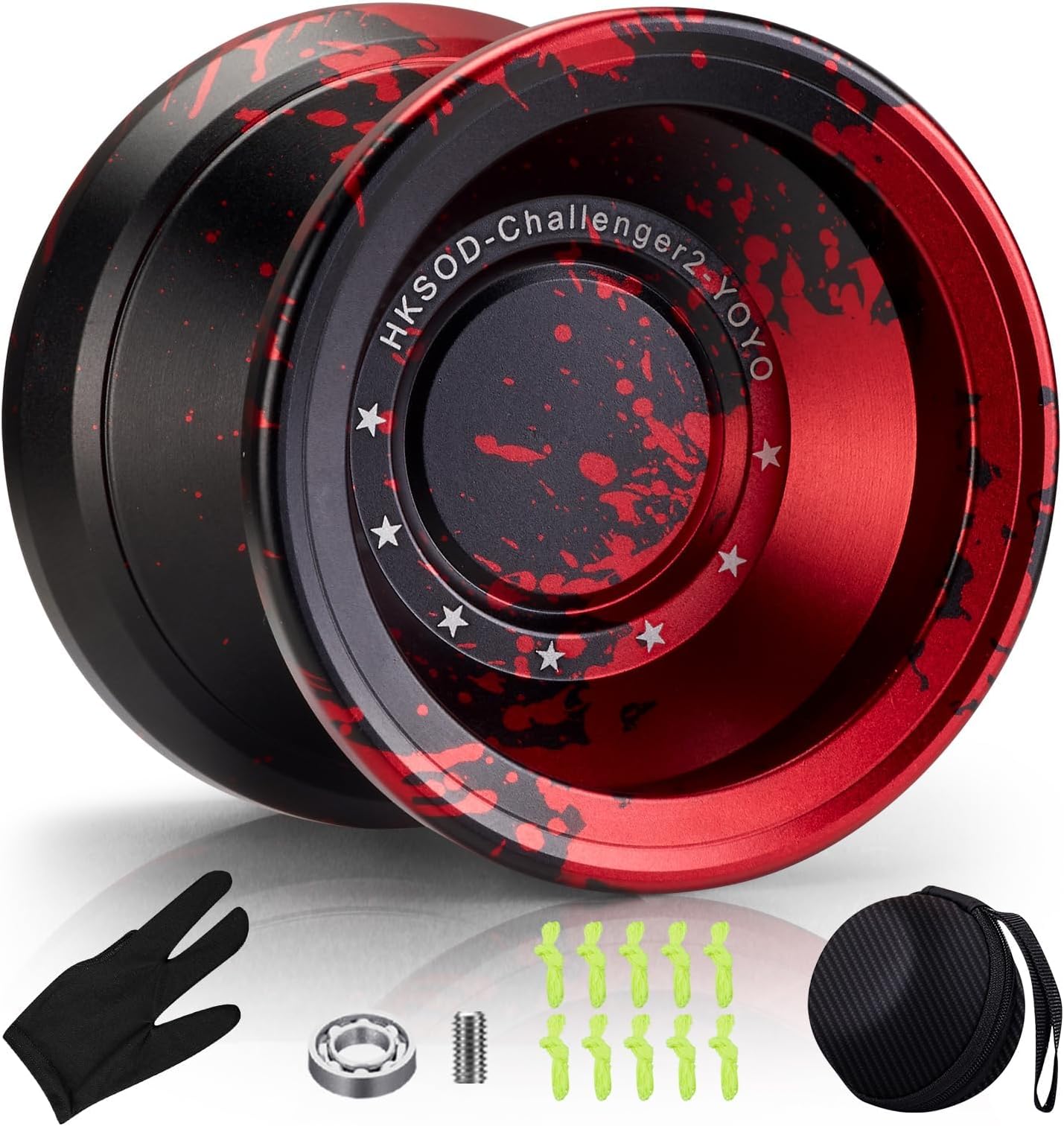 Hksod C2 Yoyo Professional Responsive Yo yo for Kids, Beginners and Adults, Dual Function yoyos, Metal Yoyo with Bag, Gloves, 10 Yo-Yo Strings and Responsive Bearings Kit - Black + Red