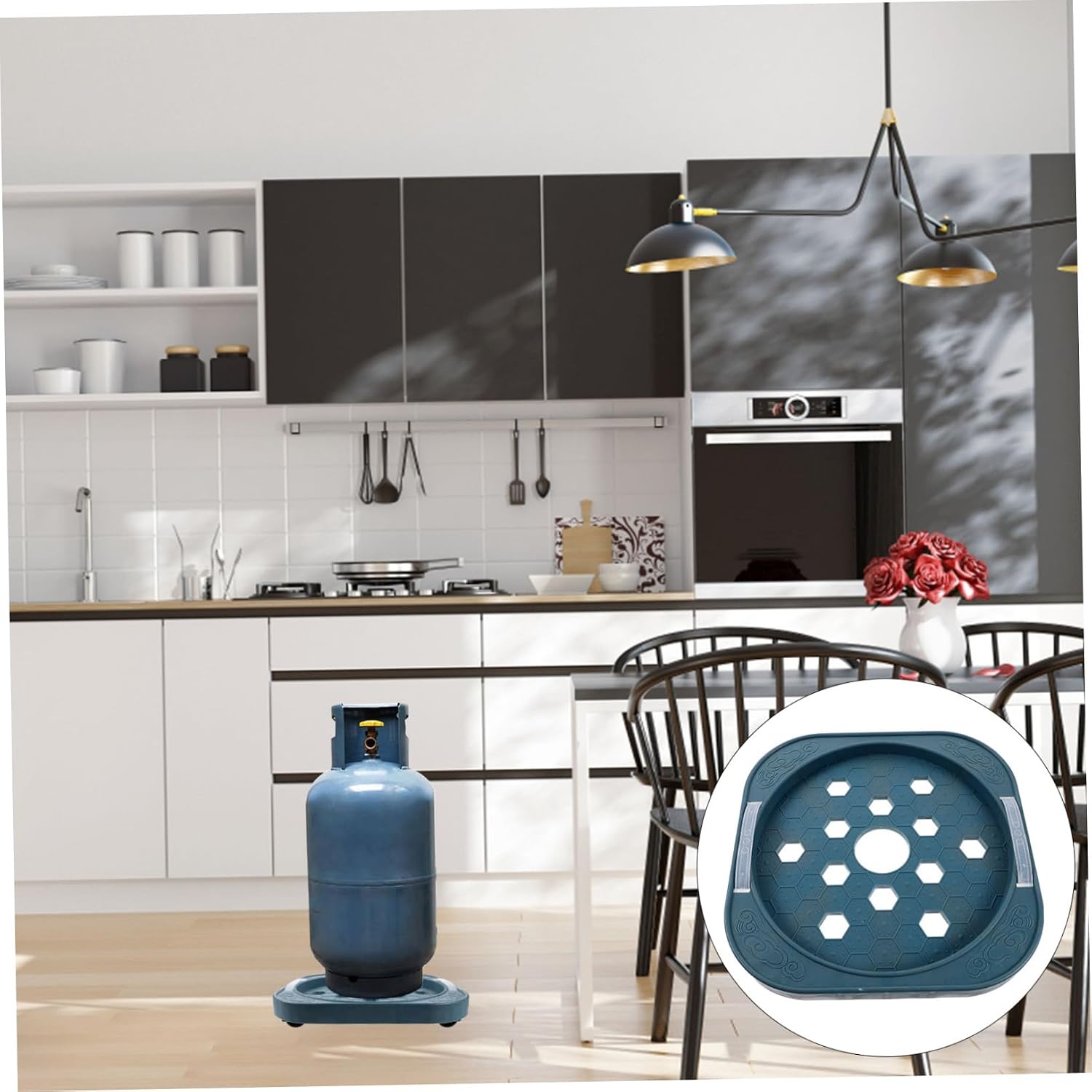 Ciieeo Movable Gas Tank Tray with Rotating Wheels Gas Tank Holder Base Plate for Kitchen and Bbq Floor Protection Stand Aging and Easy to Clean