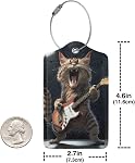 2 Pack Luggage Tags for suitcases Guitar Funny cute cat Luggage Tag, Leather Stainless Steel Loop Label Tag for Men Women Travel Bag Suitcase(Guitar cat)