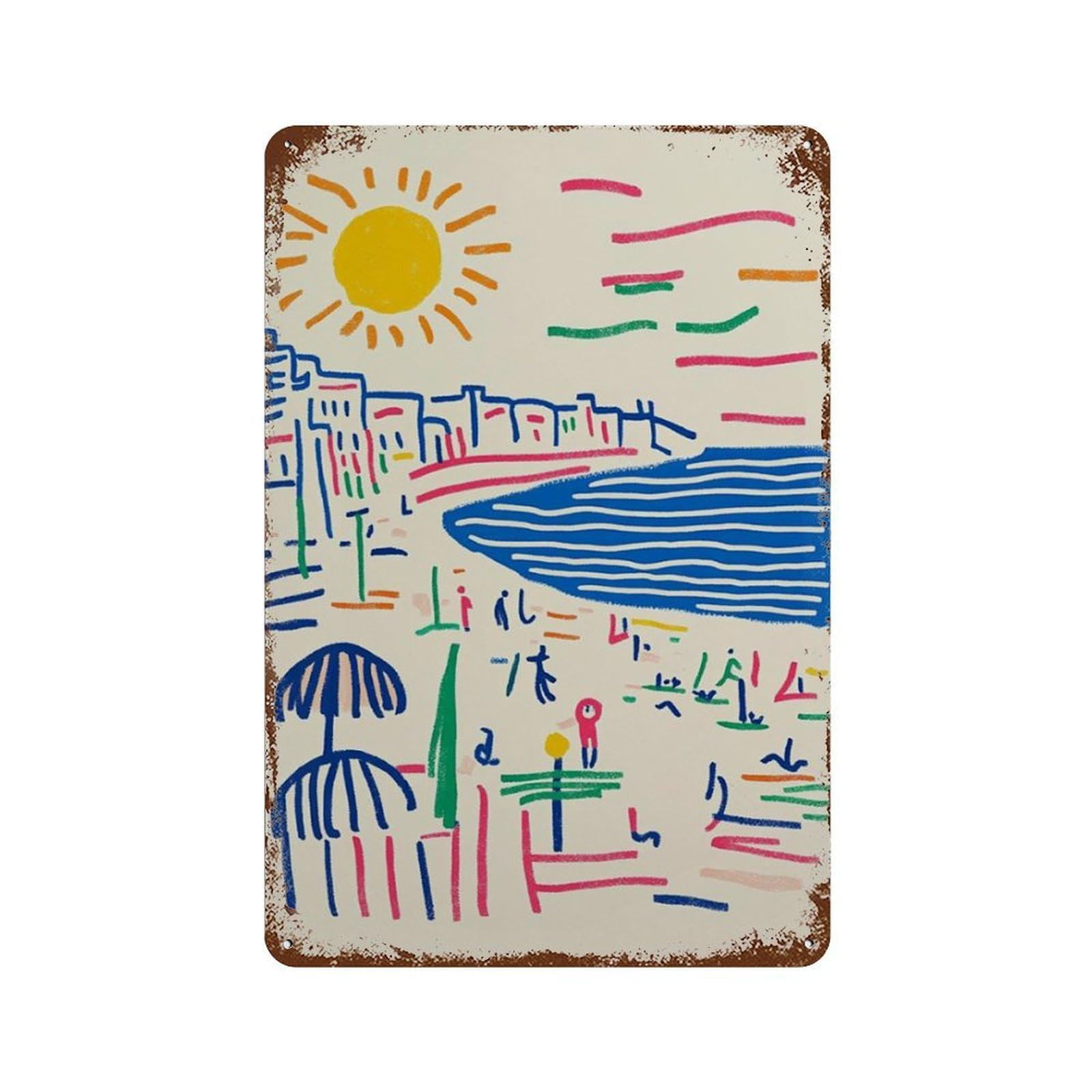 xiaoxiaoshen Colorful Beach Modern Coastal Abstract Seaside Wall Decor Art Metal Tin Poster Modern Home Decor Art Home Bar Shop Decorations Vintage Sign 30x20cm
