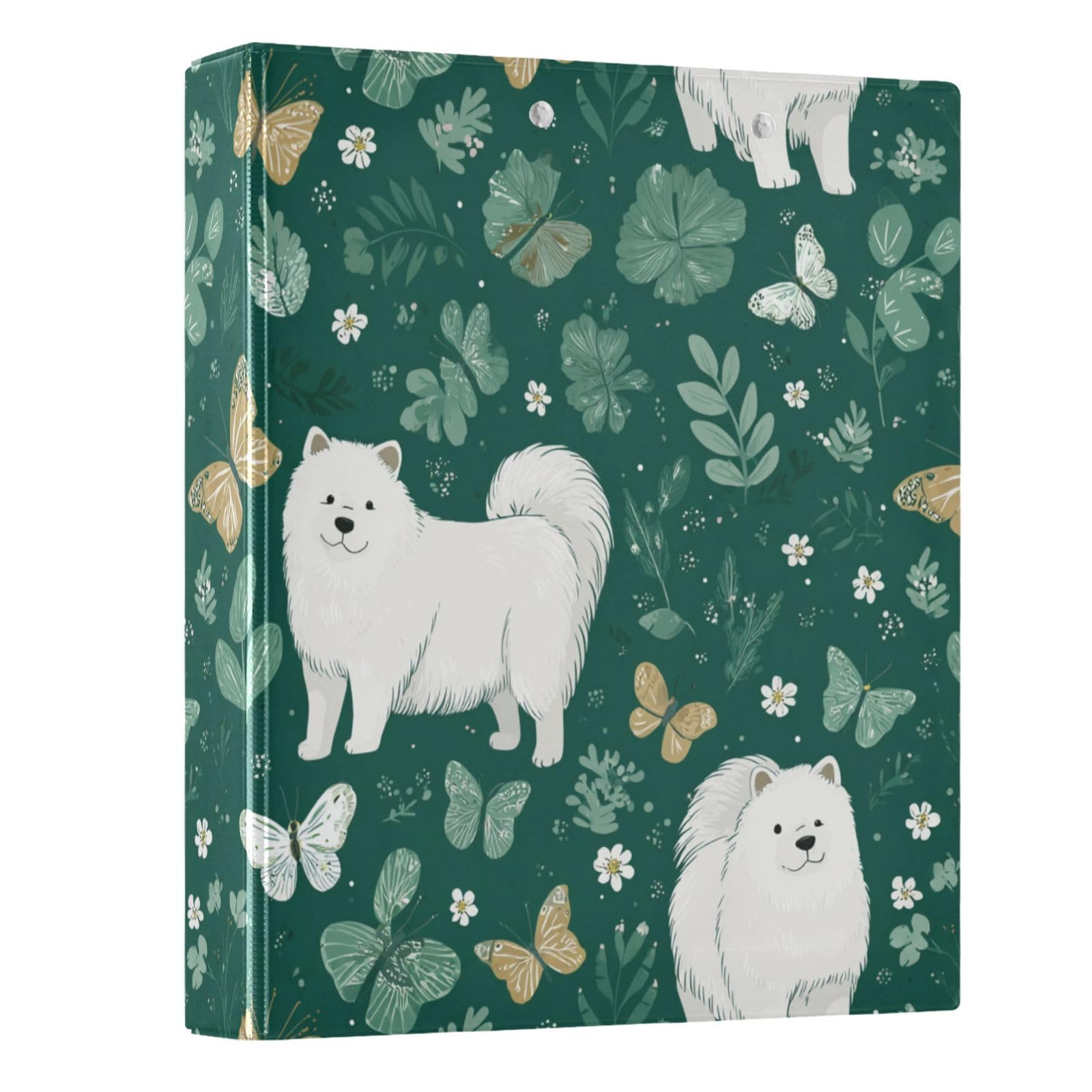 Kcldeci Samoyed Butterfly - Raccoglitore a 3 anelli con copertina rigida, 3,8 cm, 200 fogli, per ufficio, casa, rientro a scuola, confezione da 2