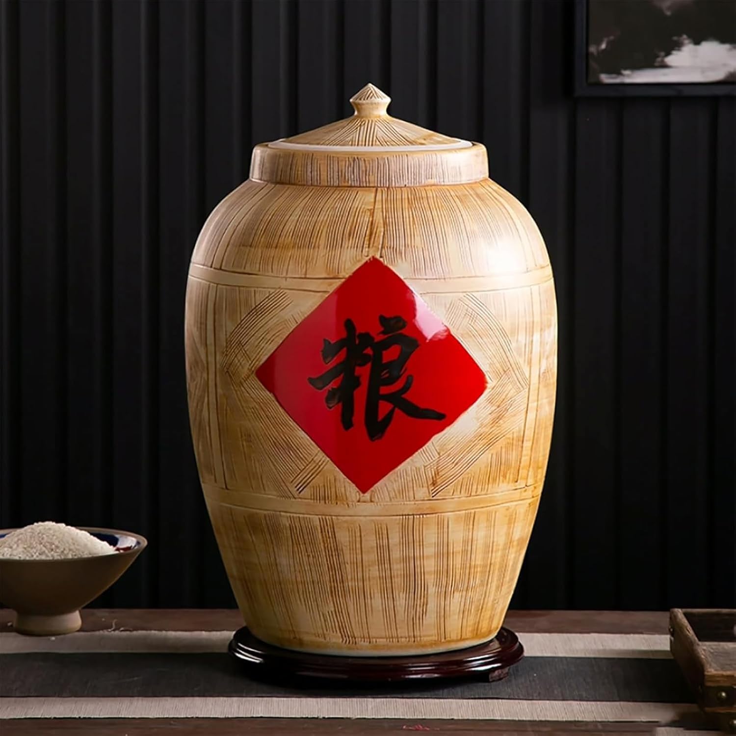 25kg Grain Dispenser, Ceramic Rice Cylinder with Lid, Airtight Bulk Food Storage, Kitchen & Pantry Organization for Rice, Soybeans, Corn, Flour, Oatmeal 55lb/25kg