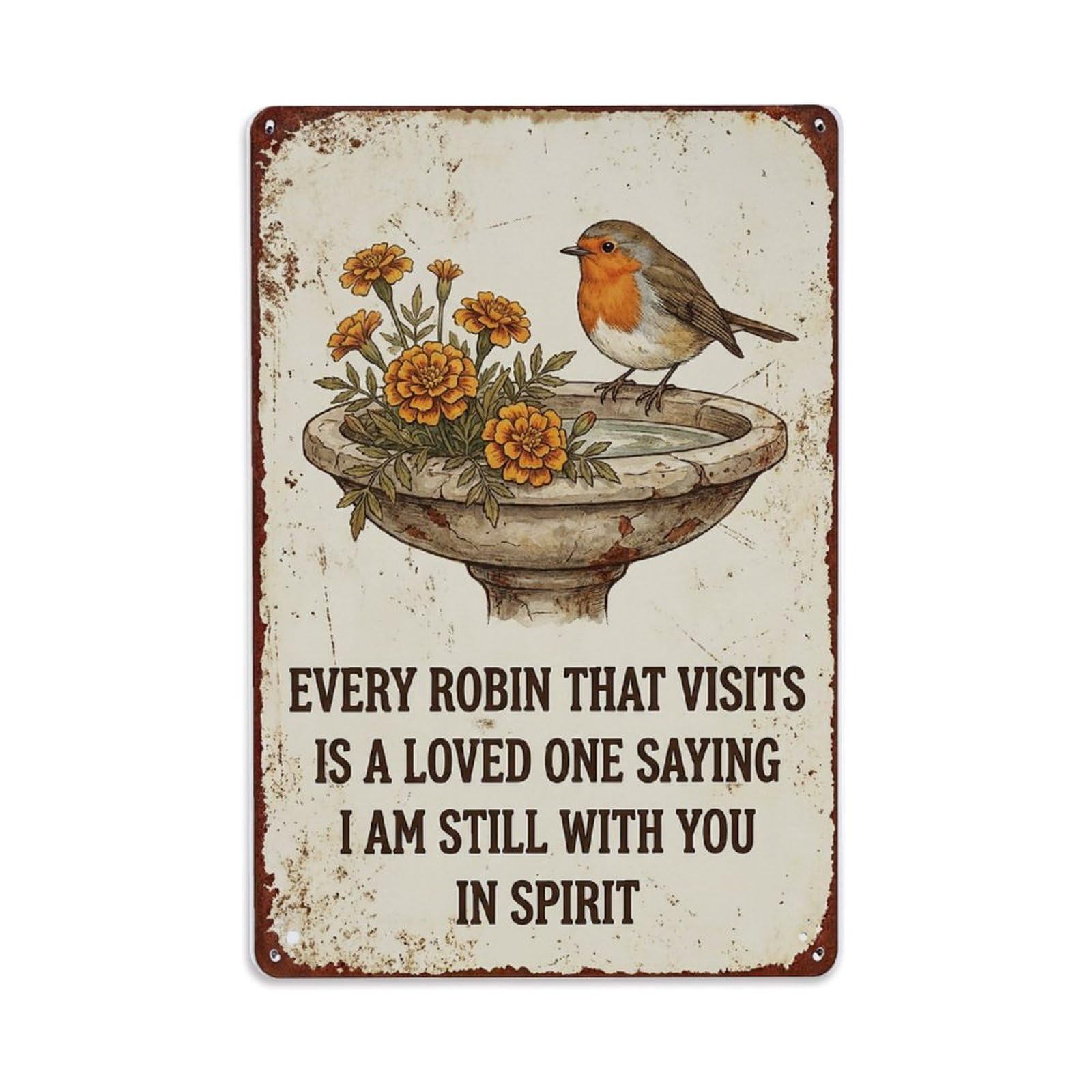 Robin Bird Garden Quote Visitor Metal Tin Sign Plaque Wall Decor for Cafe, Club Bar, Office, Home Garden Metal Poster 8x12Inch