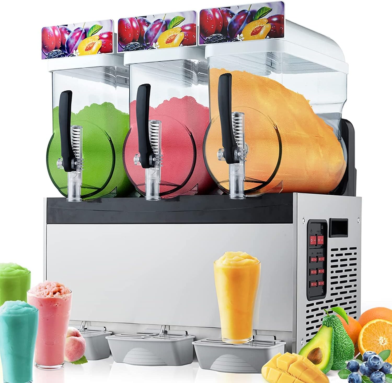 GUZ Commercial Slushy Machine, Slushie Machine, Margarita Machine, 15 L x 3 Three Bowls 180 Cups Slush Smoothies Machine, Compressor Efficient Cooling Slushie Maker for Home, Supermarkets Cafes Restaurants Bars Party