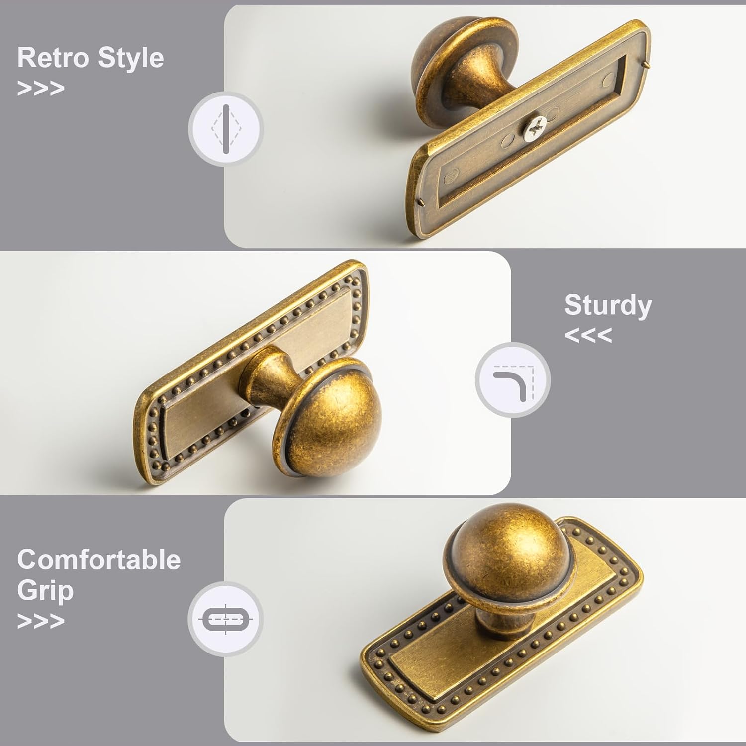 6 Pack Antique Brass Cabinet Knobs with Backplate, Sturdy Zinc Alloy Round Retro Style Dresser Handle Hardware for Bedroom, Kitchen 2504GT-G018