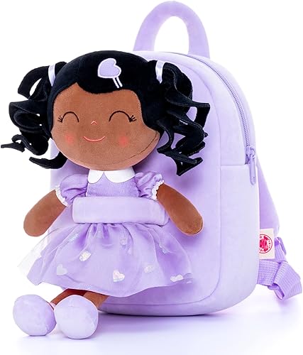 Miniatura 1 de Gloveleya Mochila para bebé niña pequeña, bolsa de felpa para regalo, bolsa de pañales con muñeca de primavera, pelo rizado, juguetes para niñas con