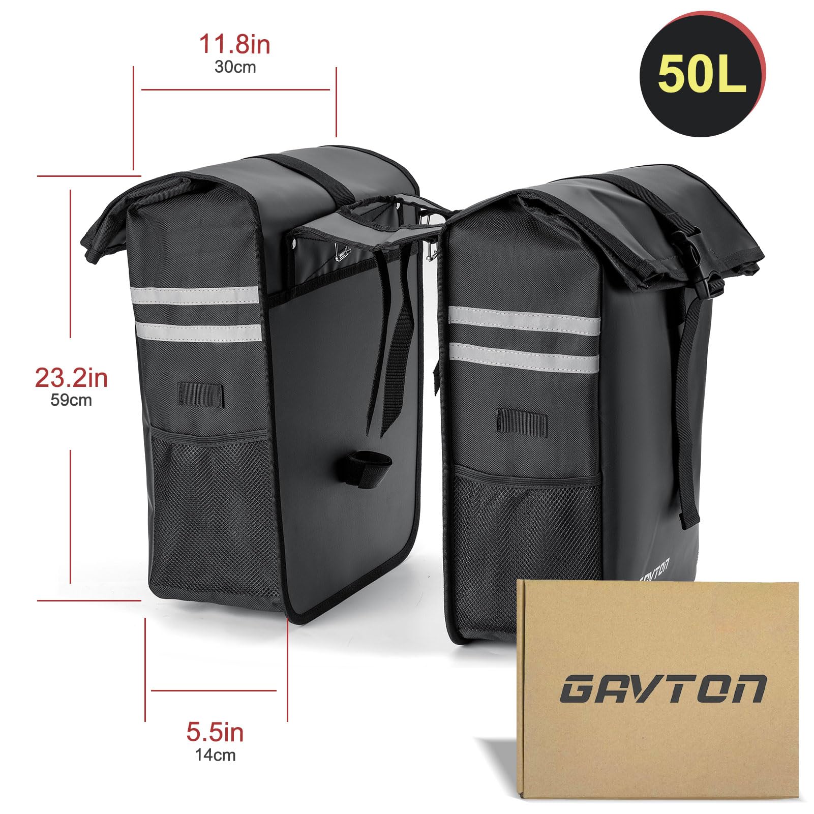 GAVTON Sacoche étanche Vélo 13 L – Pour Vélo électrique Et Classique – Déplacements, Voyages Et Shopping