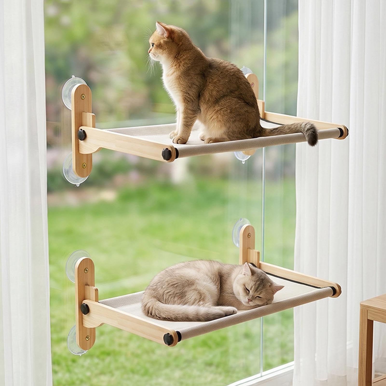 Posatoi per Finestre per Gatti con ventose | da Gatto da Finestra Regolabile in Rete Traspirante per Tutte le Stagioni per del su Davanzale, Comodino,