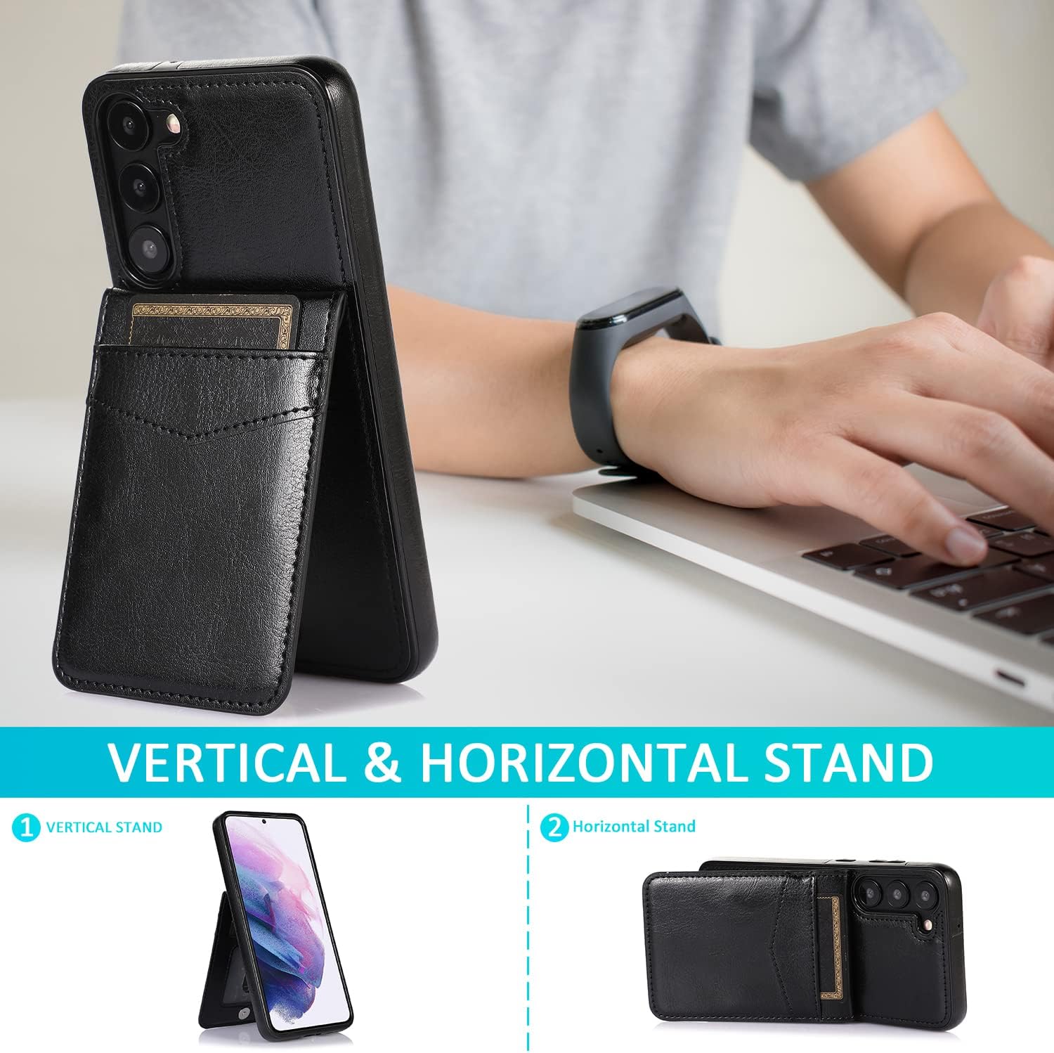 Asuwish Phone Case for Samsung Galaxy S23 5G with Tempered Glass Screen Protector and Credit Card Holder Wallet Cover Stand Leather Cell Accessories Glaxay S 23 S23 6.1'' Cases Women Men Black image 3