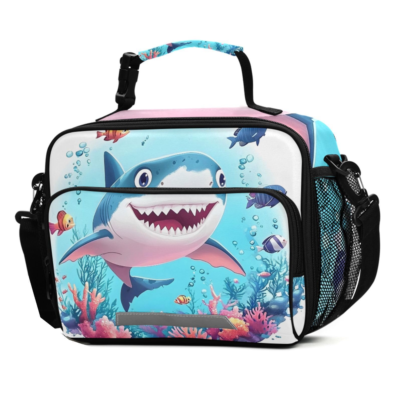 Shark Blue Sea Baby Lunch Box for Girls Kids Insulated Lunch Bag Boys Lunchbox Reusable Cooler Tote Freezable Shoulder Strap for School Picnic