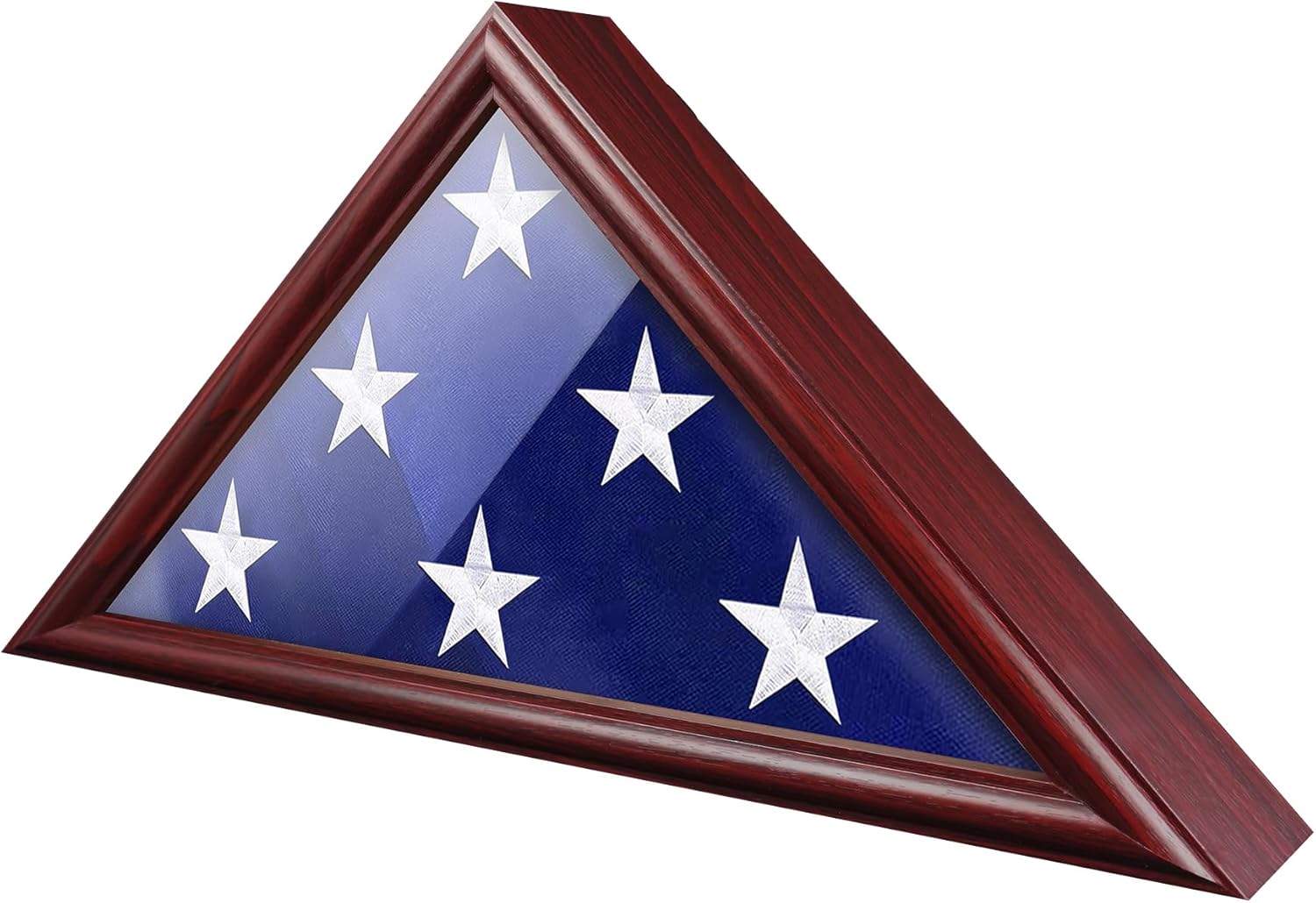 Flag Display Case - 5' x 9.5' Funeral & Military Flag Shadow Box with HD Tempered Glass and Wall Mount, Folded Triangle Flag Holder Frame for Veterans, Red