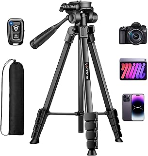 Phone Tripod, 67" Tall Camera Tripod Stand for DSLR Camera Tablet, Aluminum Cell Phone Tripod with Remote, Travel Tripods for Photography Video, Compatible with Canon Nikon Sony iPhone iPad