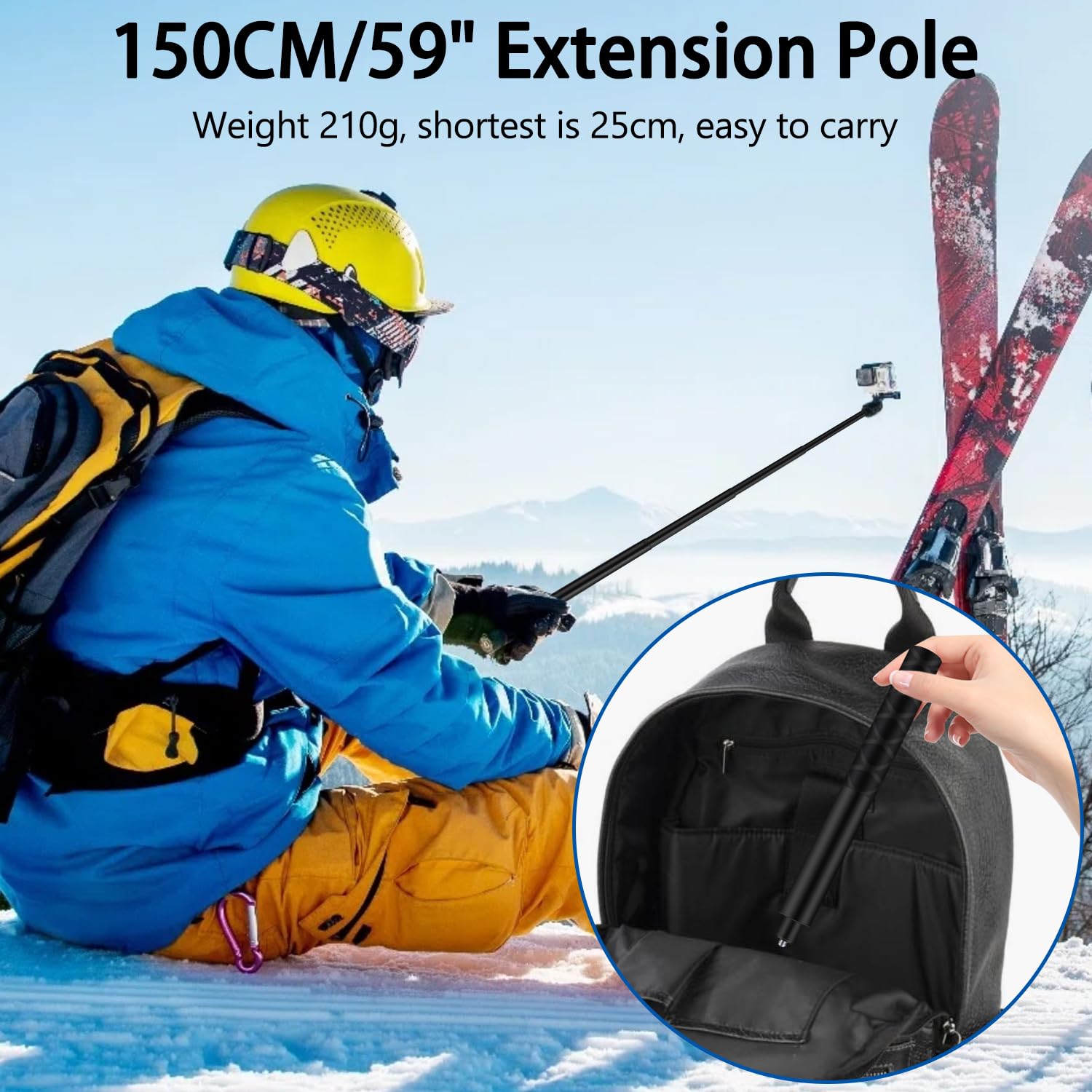 Wiseten 150 cm/59 cali kij do selfie dla Insta360 X5 X4, wysuwany uchwyt do selfie vlog, przenośne akcesoria do GoPro Hero 13-7 czarny, Insta360 X5 X4 X3, DJI Osmo Pocket 3