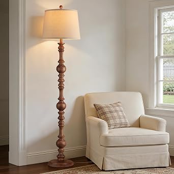QiMH 61" Vintage Floor Lamp for Living Room, Farmhouse Lamps, Wood Grain