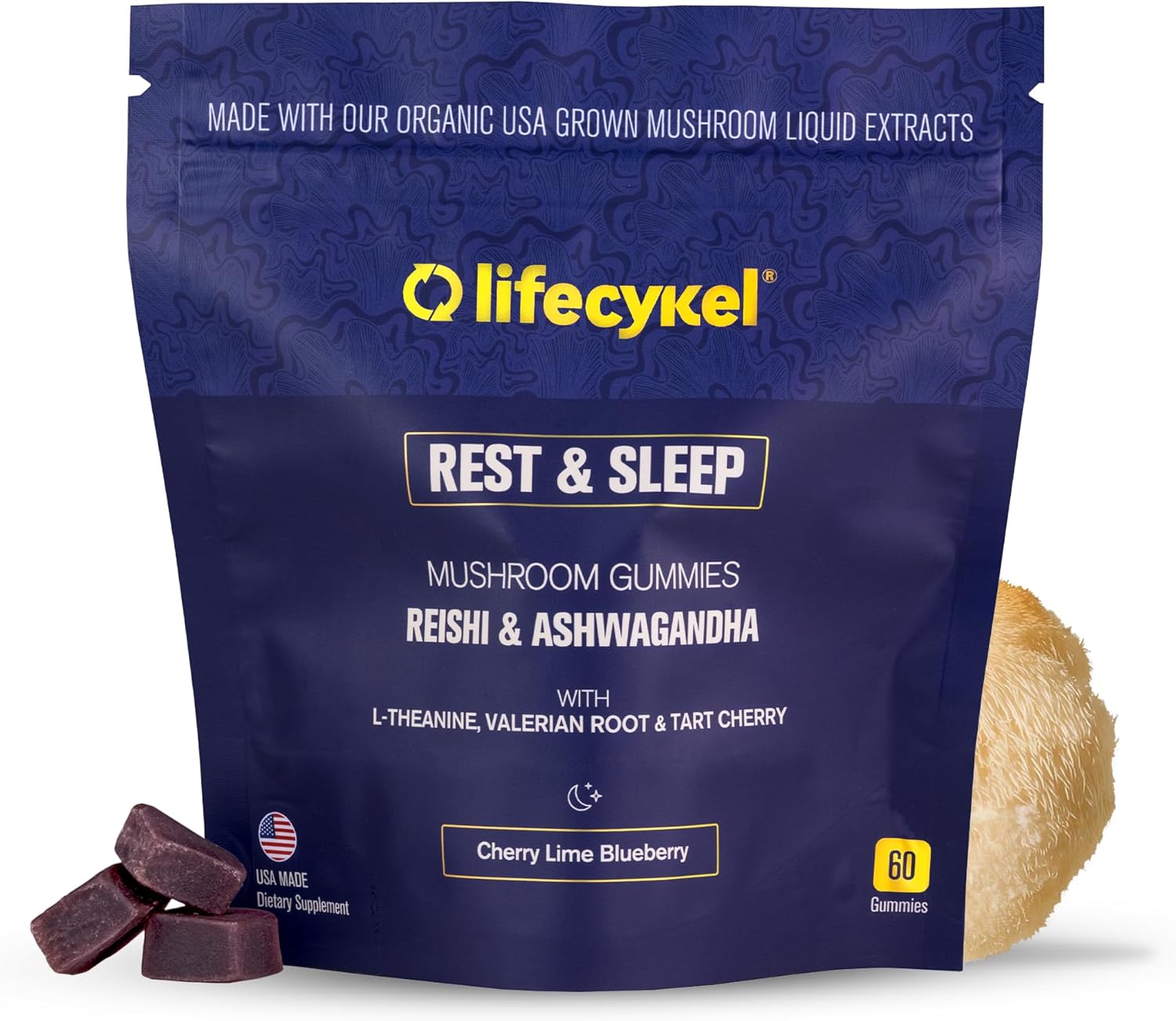 PM Rest & Sleep Mushroom Gummies, 60 Count - L-theanine Supplement with Reishi, Ashwagandha, Valerian Root & Tart Cherry for Natural Relaxation, Mood & Improved Sleep - Vegan, Non-GMO