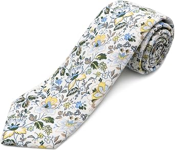 Cotton Floral Ties for Men 2.76" Mens Skinny Tie Linen Flower Printed Neck Tie for Wedding Dating Party