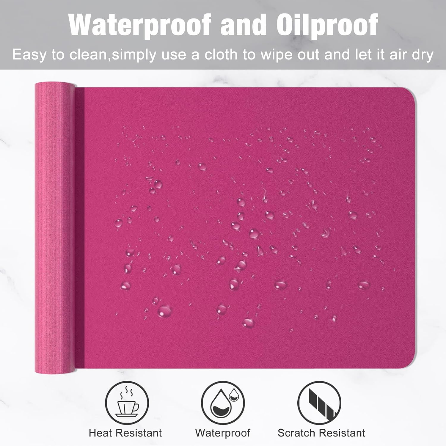 Hsurbtra Desk Pad, 30" x 14" PU Leather Desk Mat, XL Extended Mouse Pad, Waterproof Desktop Blotter Protector, Non-Slip Ultra Thin Large Laptop Keyboard Writing Mat for Office Home, Bright Rose - 5