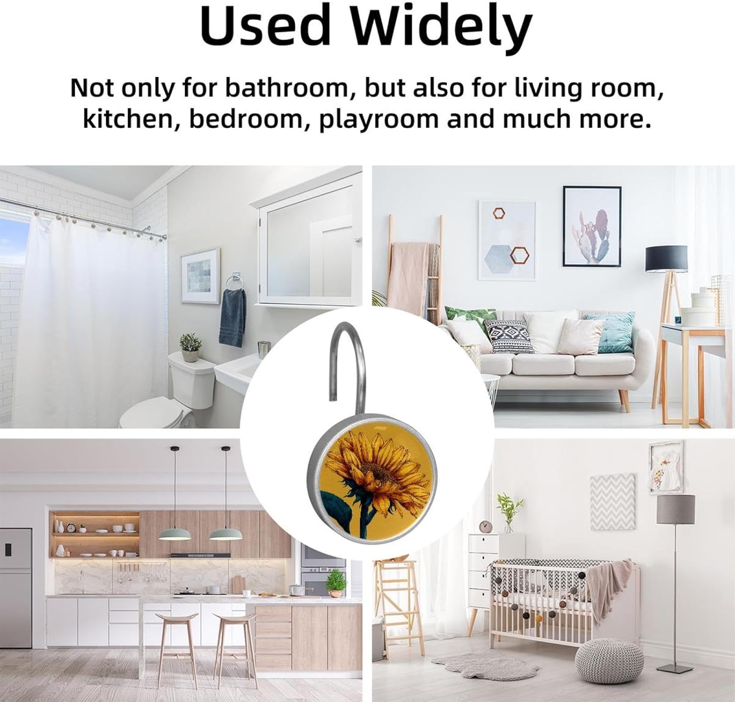 Set of 12 Shower Curtain Hooks Rust Proof Shower Hooks for Bathroom Home Decor, Abstract Sunflower (3)
