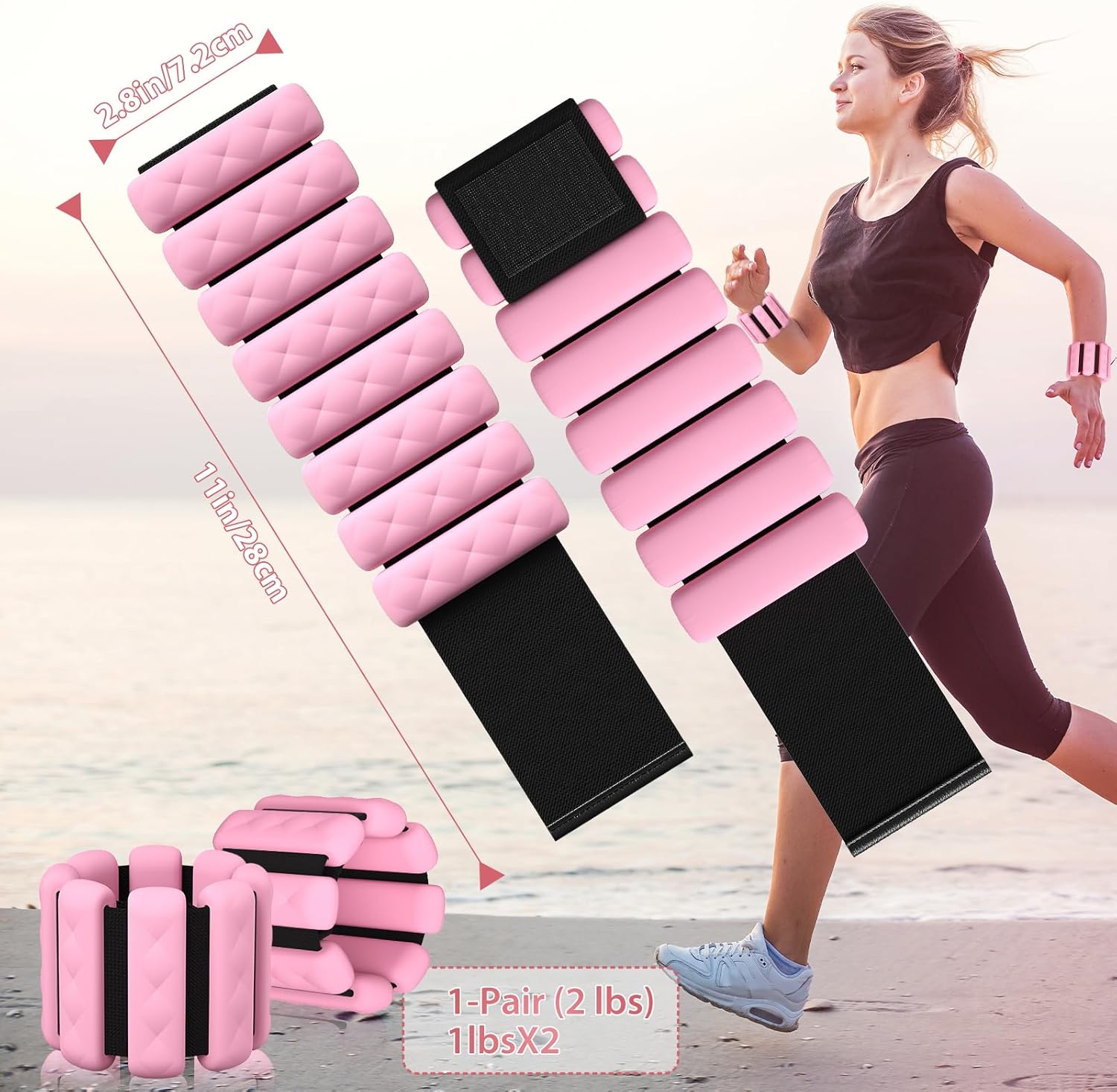 Wrist and Ankle Weights for Women&Men - Adjustable Pilates Weighted Bangles, 2 lbs Weighted Arm Bands Foot Leg Weights for Walking, Yoga, Training, Exercise, Running, Set of 2 (1LB Each) (Pink) - Image 6