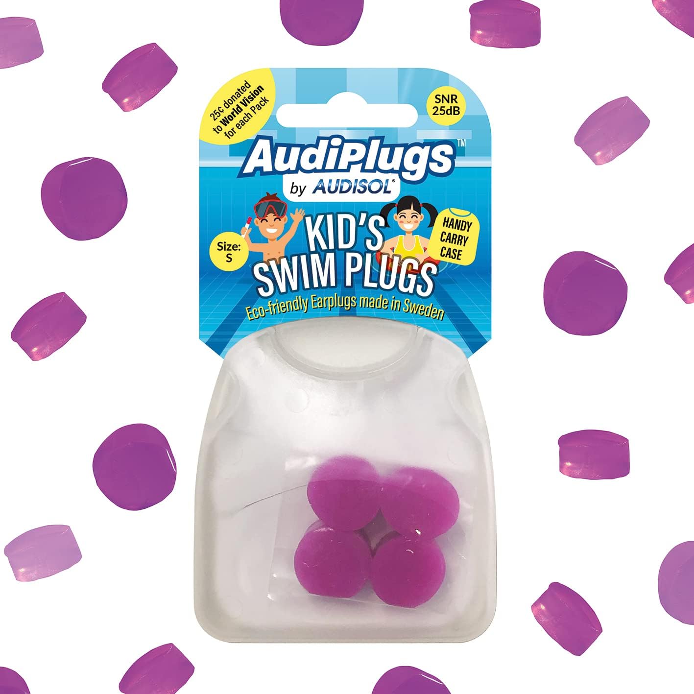 Ear Plugs Swimming for Kids, Reuasable with Handy Carry Case – 4 Pairs – Kids Ear Plugs - Washable and Non-Toxic Earbuds – Up to 25dB Protection