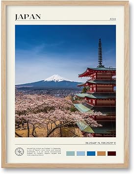 HesenDot Natural OAK Wood Framed Mount Fuji Wall Art, 12x16in Japanese Natural Scenery Canvas Wall Print, Classic Urban Landmark Wall Decor for Living Room, Bedroom,Office Gallery Set of 1