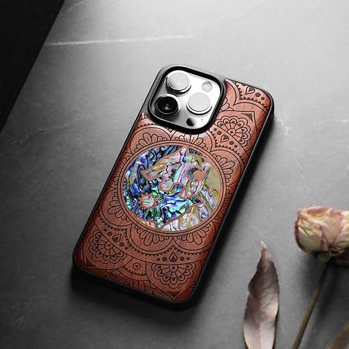 Miniatura 9 de Carveit Funda protectora de madera de diseñador para iPhone 13 Pro Max, funda magnética grabado de madera e incrustaciones de carcasa compatible con