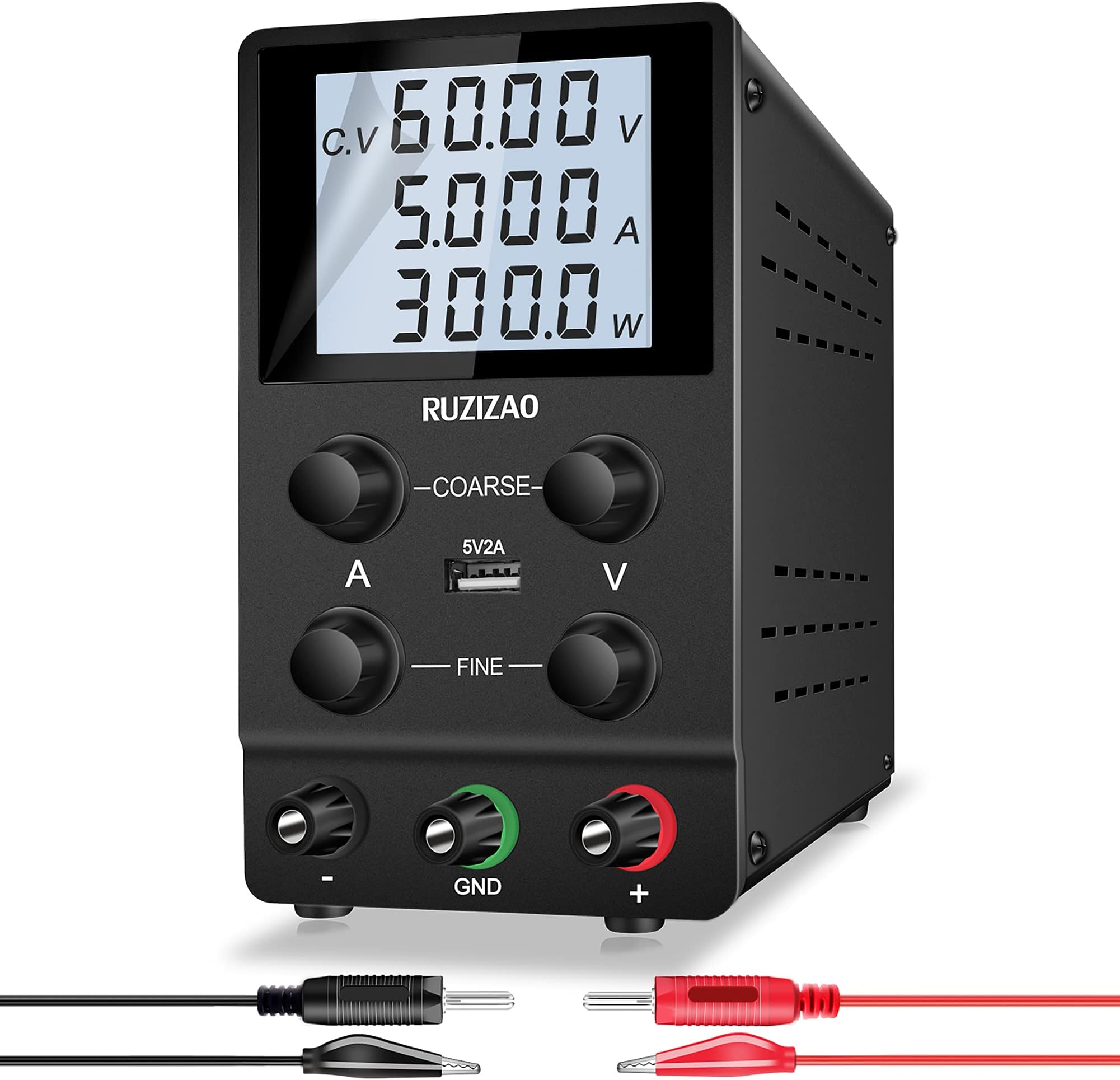 Laboratory Power Supply Adjustable Laboratory Power Supply 60V 5A Variable Switching Power Supply Regulated High Precision 4-Digit LCD Display 5V/2A USB Port Laboratory DC Power Supply
