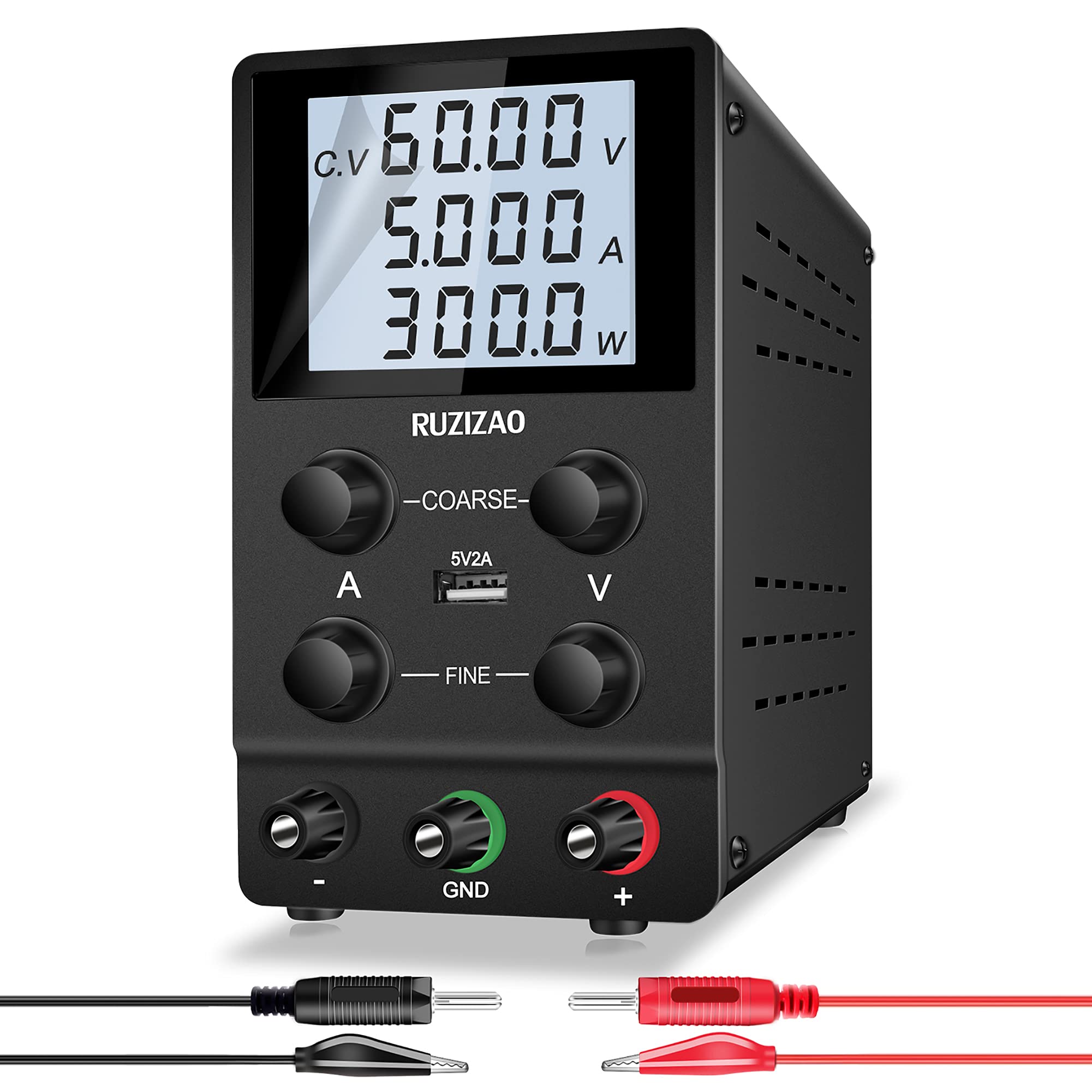 Laboratory Power Supply Adjustable Laboratory Power Supply 60V 5A Variable Switching Power Supply Regulated High Precision 4-Digit LCD Display 5V/2A USB Port Laboratory DC Power Supply