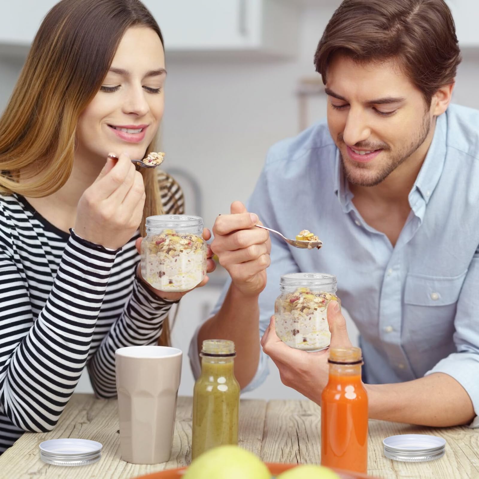 Zimoer Set di 6 Barattoli in Vetro con Coperchio 250ml – Contenitori Ermetici Trasparenti per Marmellata, Miele, Spezie, Yogurt, Dolci – Barattolini Multiuso per Cucina e Fai-da-Te