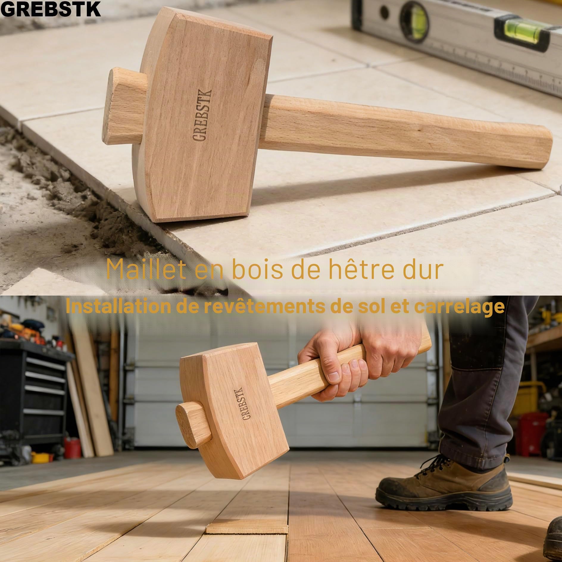 GREBSTK Maillet en bois de hêtre massif 30,5 cm