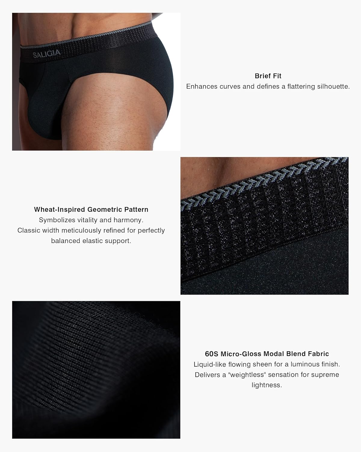 SALIGIA Men’s Briefs Sexy, Tag-Free & 60s Luminous Modal-Cotton Blend Underwear with Supportive No-Fly Pouch 3-Pack - Image 4