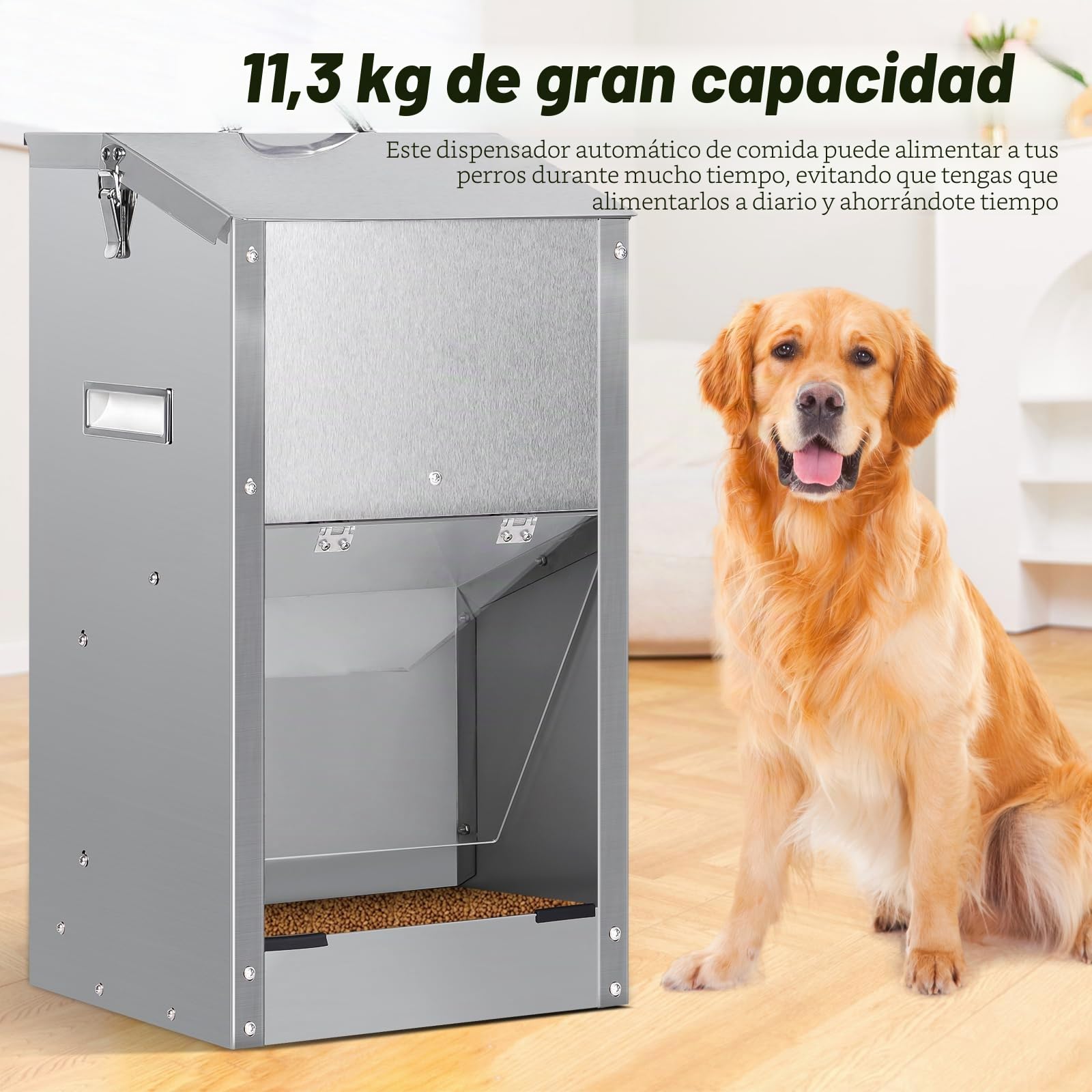 Comedero AutomáTico para Perros, Comedero por Gravedad para Perros de Raza Grande 11Kg Gran Capacidad de Acero Inoxidable Alimentador AutomáTico por Gravedad para Gatos