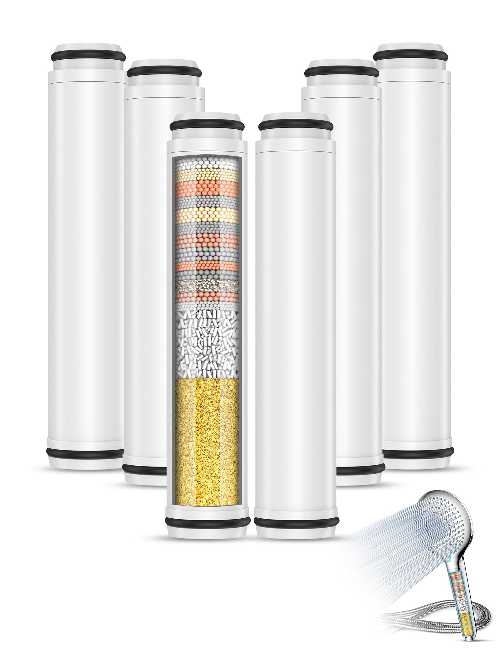 MEKO 6Pack 15 Layers Shower Filter Replacement Cartridge ONLY for ASIN B0BVM28CSL and B0CN6JTMYF, Shower Head Filter for Hard Water, Reduces Chlorine, Fluoride, Heavy Metals and Harmful Substances