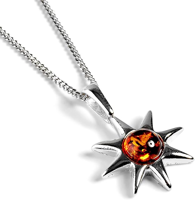 HENRYKA 925 Sterling Silver Sun Star Necklace, Symbol of Hope Pendant, Star Jewellery, Boho Festival Necklace
