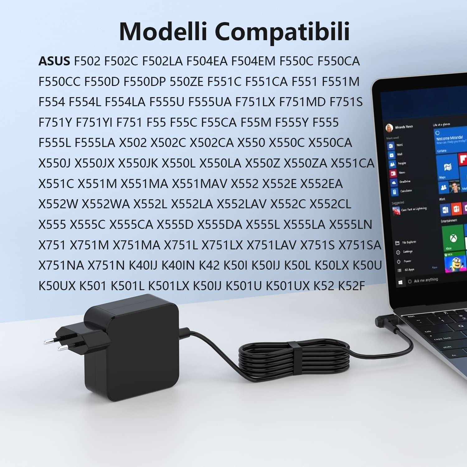 65W Caricatore Alimentatore Compatibile con Asus F550C F555L F554L F552C F550L F751L X550C X551C X552C X554L K550C AD887020 ADP-65DW C PA-1650-78 EXA1208EH Caricabatterie Adattatore