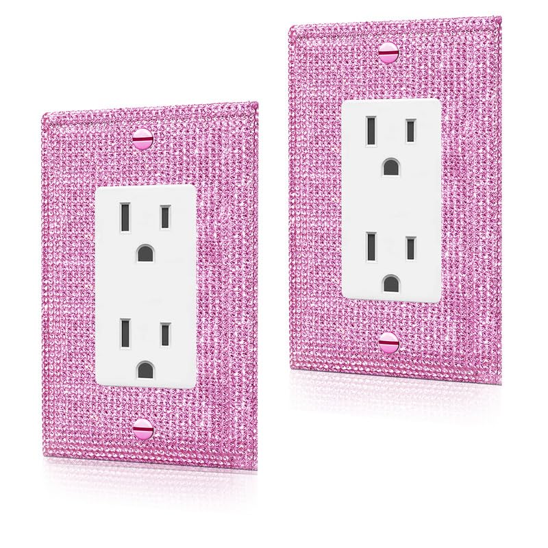 Image of 2 Pcs Pink Rhinestones Double Hole Outlet Light Switch Plate Decorative Outlet Covers Light Switch Cover Rhinestones Outlet Covers Wall Plate