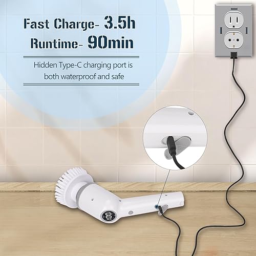 Miniatura 6 de Cepillo de limpieza eléctrico con brazo extensible, cepillo eléctrico inalámbrico, limpiador de ducha eléctrico mejorado, limpiador giratorio para