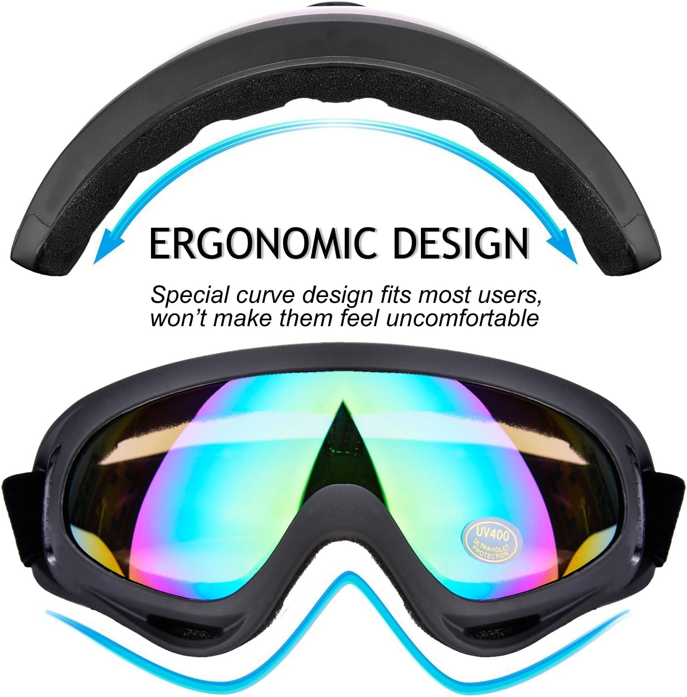 Outgeek Ski Goggles, 2-Pack Skate Glasses with UV 400 Protection Windproof and Dustproof for Snowboard Motorcycle Bicycle